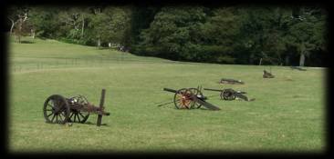 A battery of six guns forming one side of a family event at Dorset Castle.
